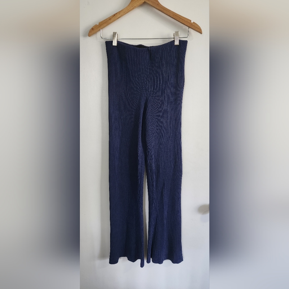 Osklen Flared Rib Knit Pants Size Small Navy Blue